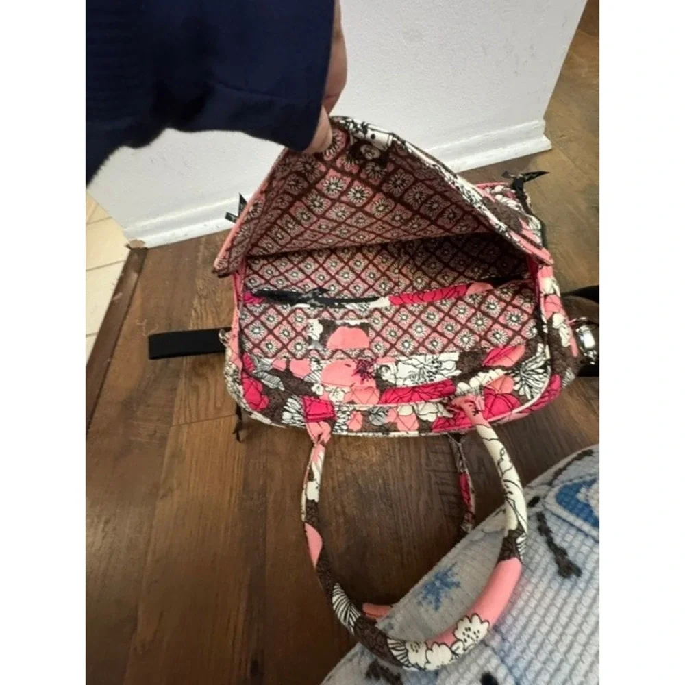 Vera Bradley Mocha Rouge Quilted Laptop Messenger Bag Pink Floral Crossbody